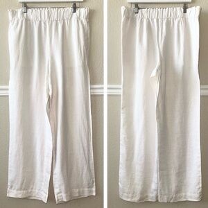 Talbots 100% Linen Nantucket Wide Leg Pants Crisp White Pull On Elastic Waist L